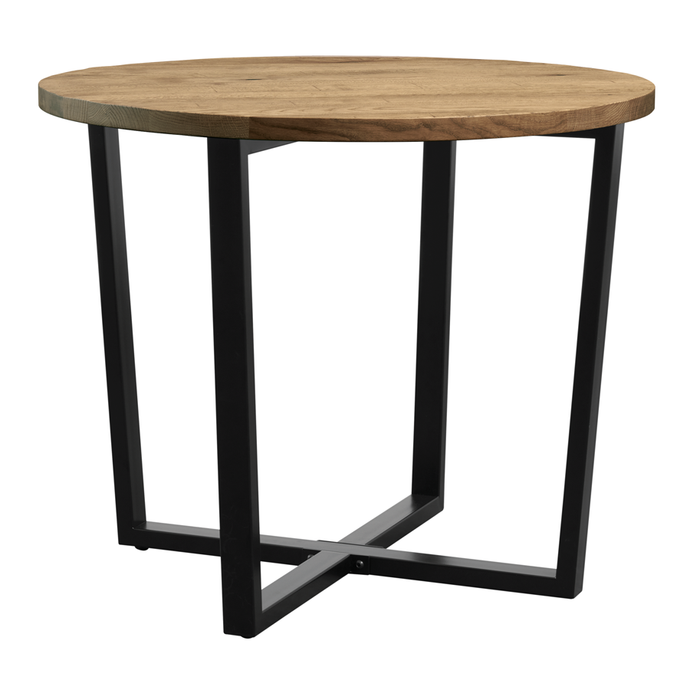 Barnes Round 90cm Commercial Indoor Dining Table With Oak Table top Hyde criss-cross Table Base 