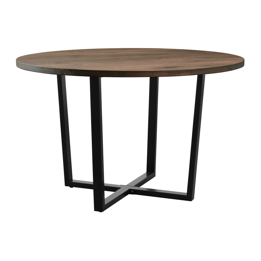 Barnes Round 120cm Commercial Indoor Dining Table With Smoked Oak Table top Hyde criss-cross Base