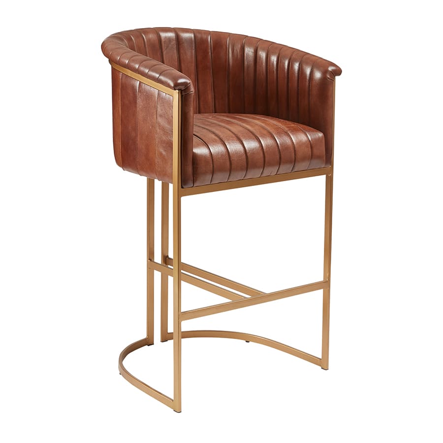 Nolan Pecan Genuine Leather Commercial High Bar Stool