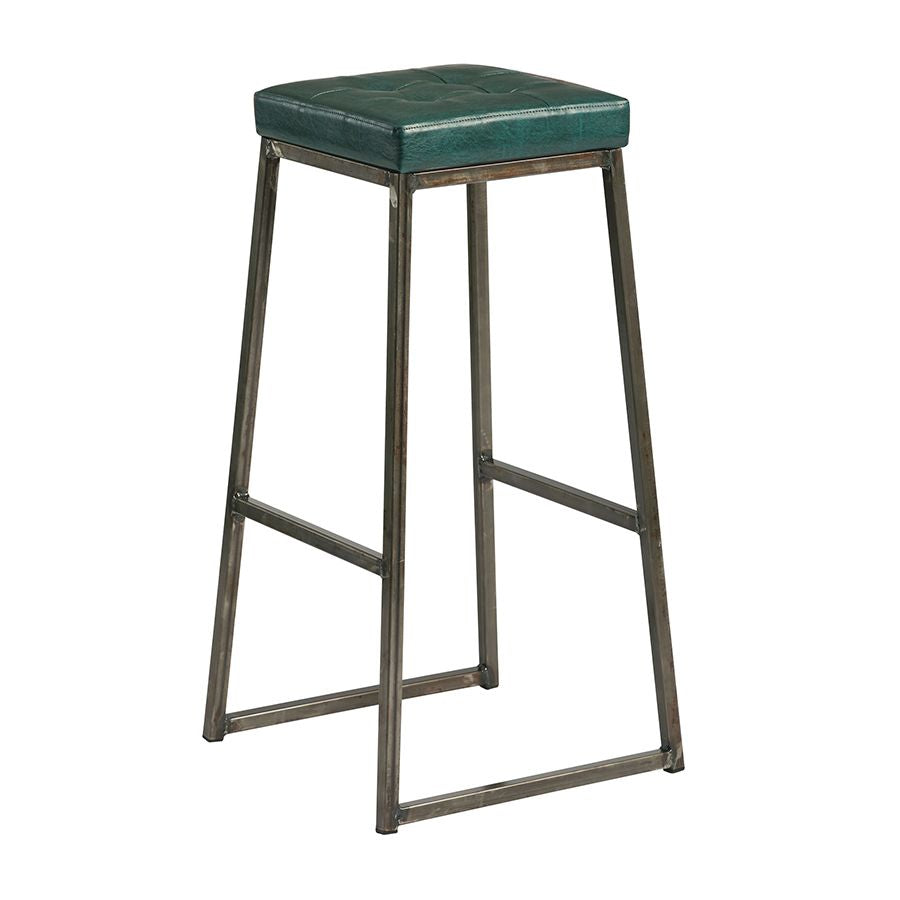 Style Metal Bar Stool with Teal Faux Seat Pad With Clear Lacquered Frame SALE 