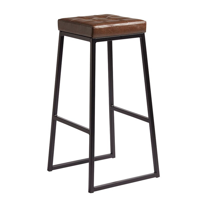 Style Metal Bar Stool with Vintage Brown Faux Leather Seat Pad Matt Black Frame